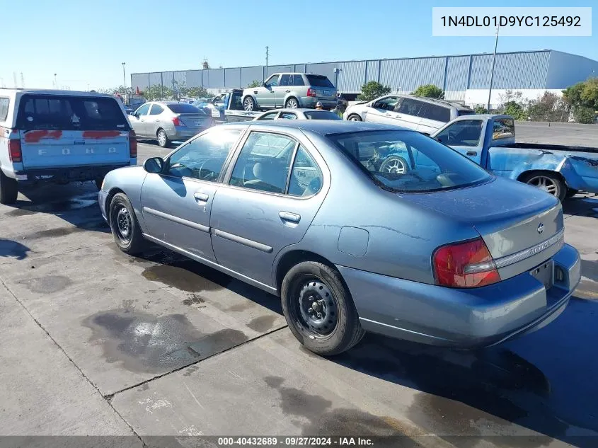 1N4DL01D9YC125492 2000 Nissan Altima Gle/Gxe/Se/Xe