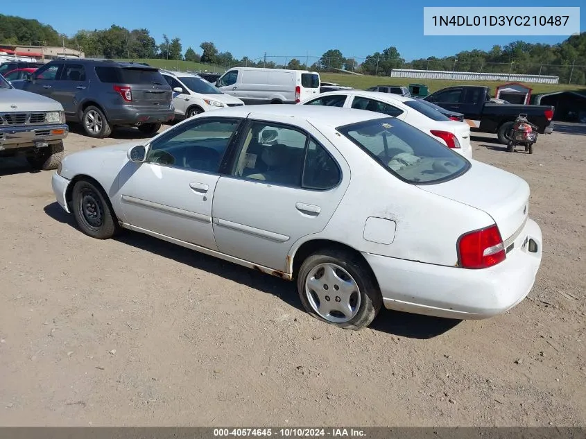 2000 Nissan Altima Gle/Gxe/Se/Xe VIN: 1N4DL01D3YC210487 Lot: 40574645