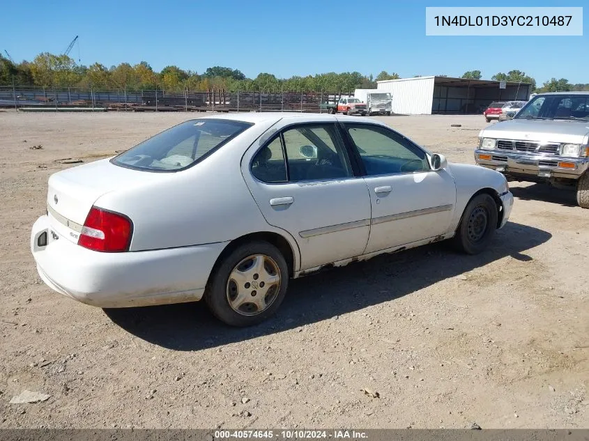 2000 Nissan Altima Gle/Gxe/Se/Xe VIN: 1N4DL01D3YC210487 Lot: 40574645