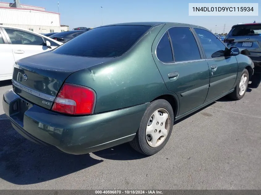 2000 Nissan Altima Gle/Gxe/Se/Xe VIN: 1N4DL01D9YC115934 Lot: 40596870