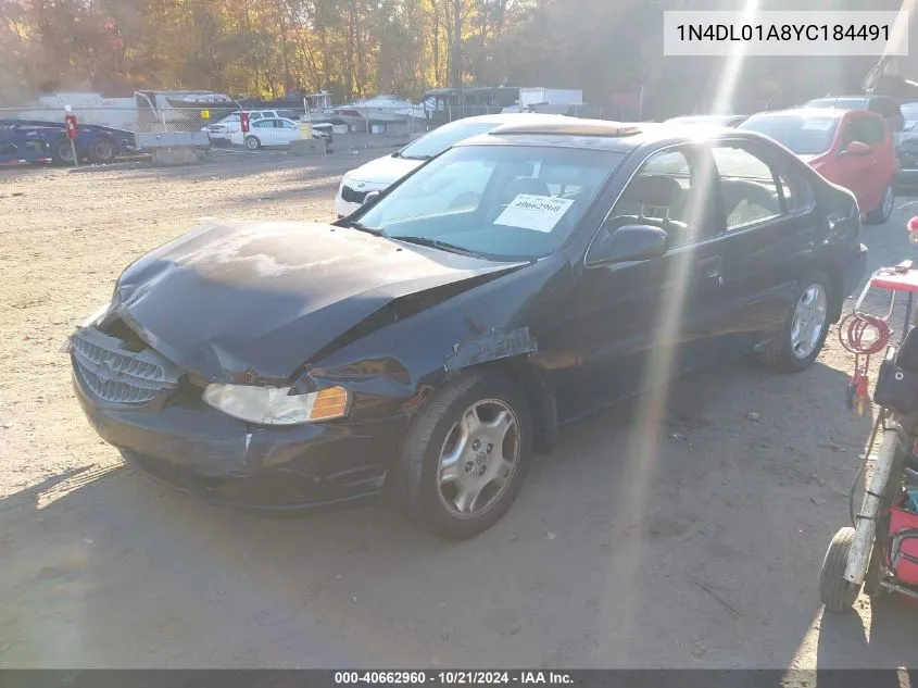 2000 Nissan Altima Gle/Gxe/Se VIN: 1N4DL01A8YC184491 Lot: 40662960