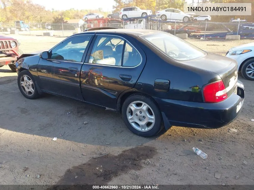 2000 Nissan Altima Gle/Gxe/Se VIN: 1N4DL01A8YC184491 Lot: 40662960