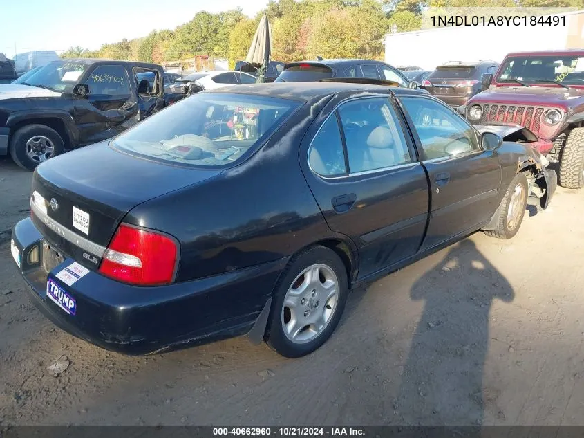 2000 Nissan Altima Gle/Gxe/Se VIN: 1N4DL01A8YC184491 Lot: 40662960