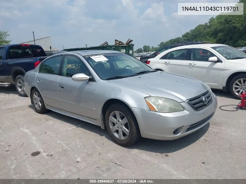 2003 Nissan Altima 2.5 Sl VIN: 1N4AL11D43C119701 Lot: 39940637