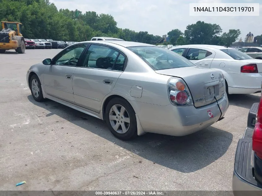 2003 Nissan Altima 2.5 Sl VIN: 1N4AL11D43C119701 Lot: 39940637