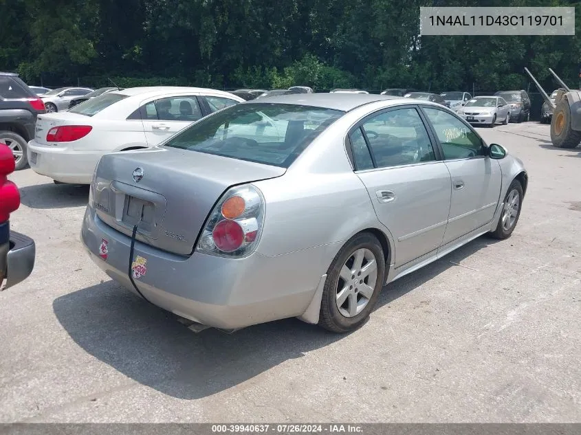 2003 Nissan Altima 2.5 Sl VIN: 1N4AL11D43C119701 Lot: 39940637