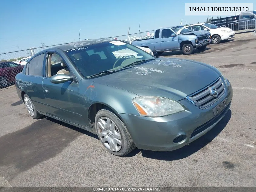 2003 Nissan Altima 2.5 S VIN: 1N4AL11D03C136110 Lot: 40197614