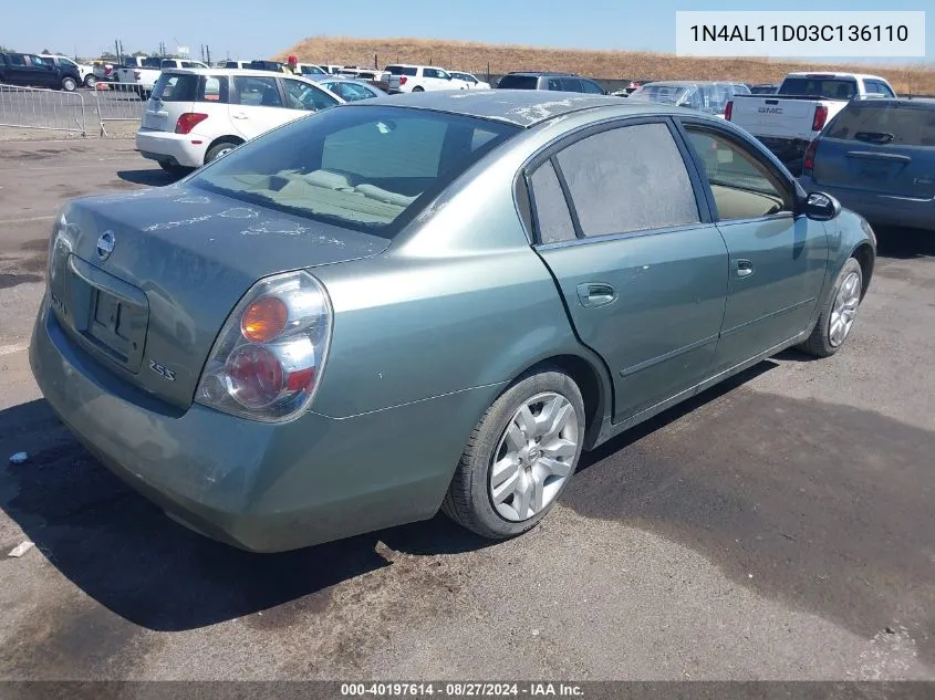 2003 Nissan Altima 2.5 S VIN: 1N4AL11D03C136110 Lot: 40197614