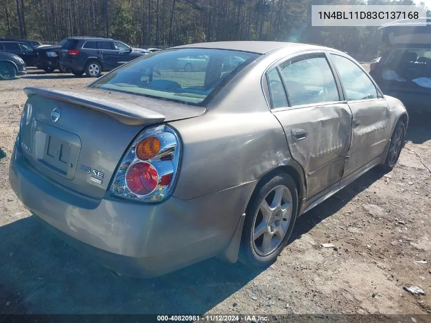 2003 Nissan Altima 3.5 Se VIN: 1N4BL11D83C137168 Lot: 40820981