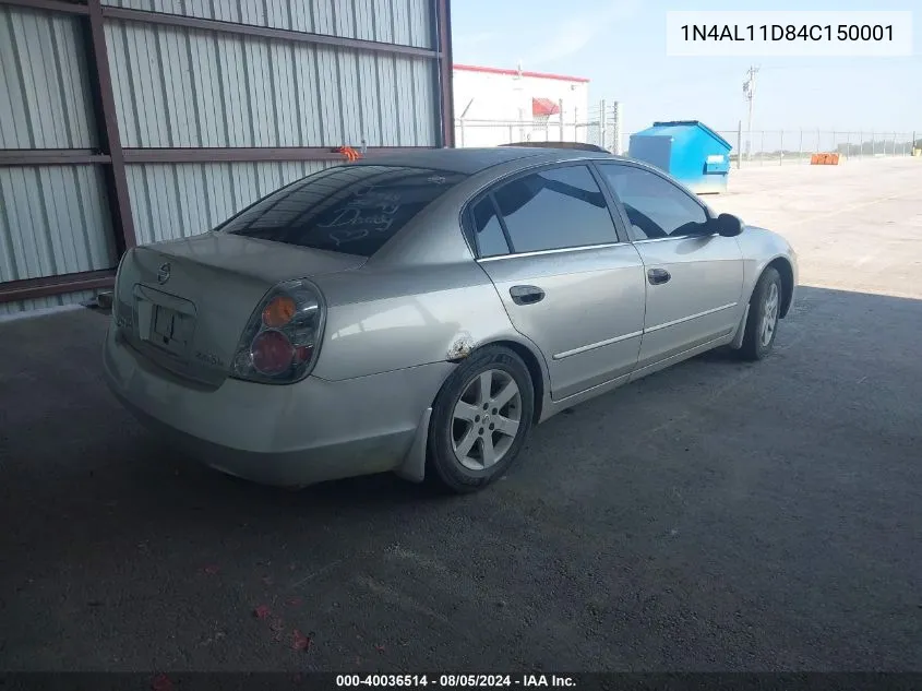 2004 Nissan Altima 2.5 Sl VIN: 1N4AL11D84C150001 Lot: 40036514