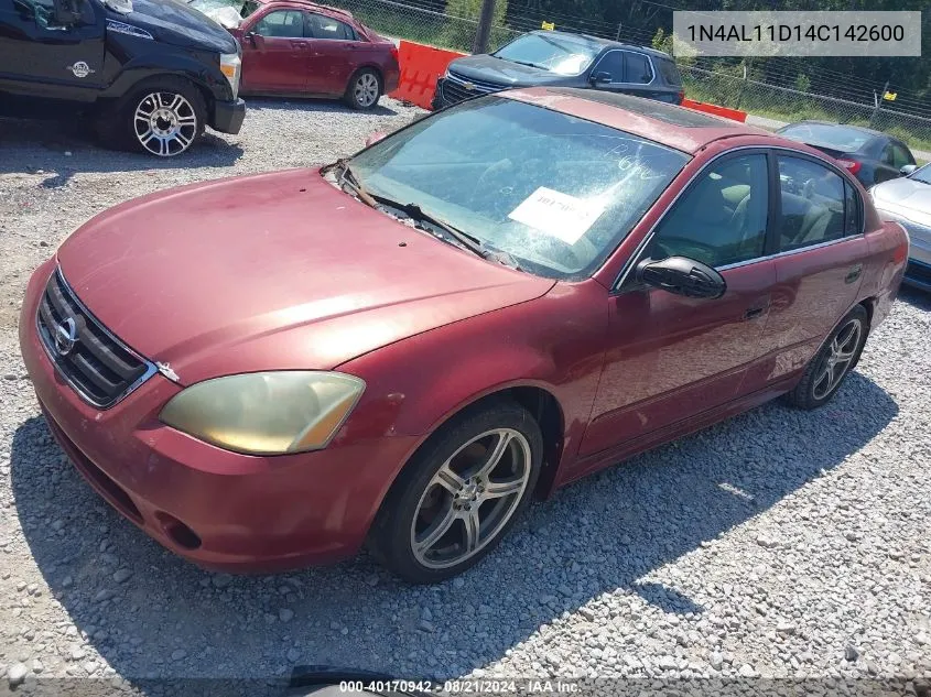 2004 Nissan Altima 2.5 S VIN: 1N4AL11D14C142600 Lot: 40170942