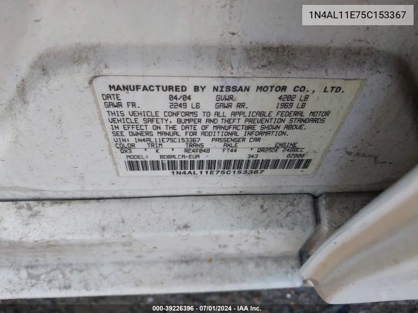 1N4AL11E75C153367 2005 Nissan Altima 2.5 S