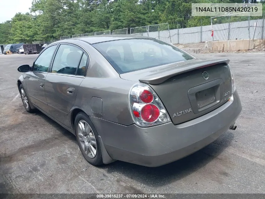 2005 Nissan Altima 2.5 S VIN: 1N4AL11D85N420219 Lot: 39815237