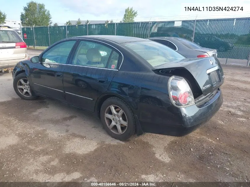 2005 Nissan Altima S/Sl VIN: 1N4AL11D35N424274 Lot: 40156646