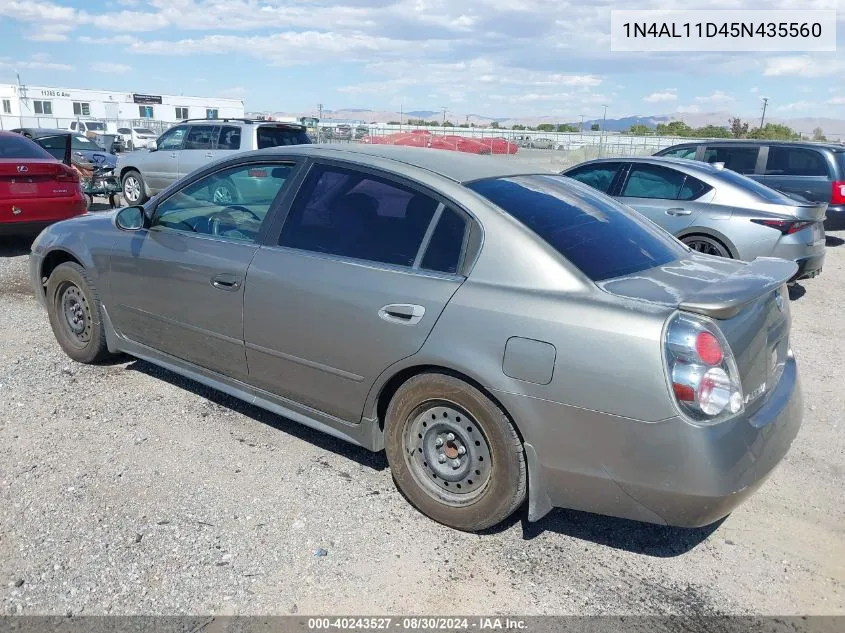 2005 Nissan Altima 2.5 S VIN: 1N4AL11D45N435560 Lot: 40243527