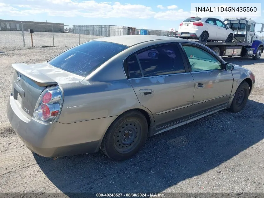 2005 Nissan Altima 2.5 S VIN: 1N4AL11D45N435560 Lot: 40243527