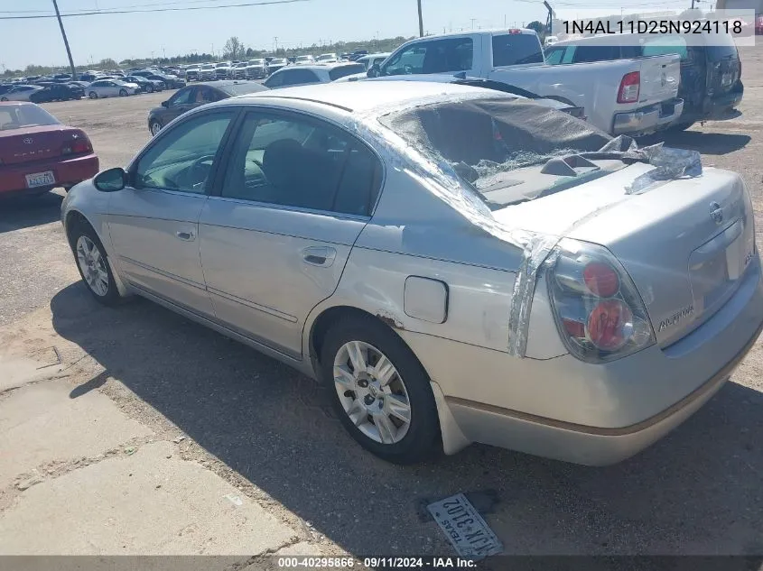 2005 Nissan Altima 2.5 S VIN: 1N4AL11D25N924118 Lot: 40295866