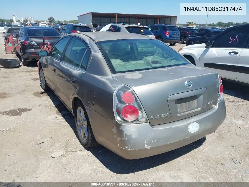 2005 Nissan Altima S/Sl VIN: 1N4AL11D85C317474 Lot: 40310597