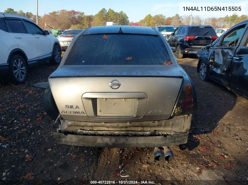 2005 Nissan Altima 2.5 S VIN: 1N4AL11D65N415505 Lot: 40722016