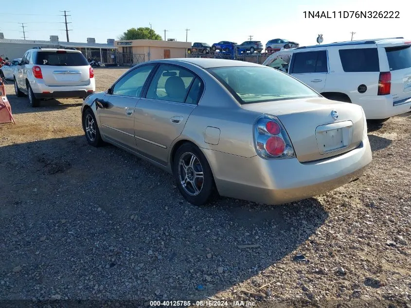 2006 Nissan Altima 2.5 S VIN: 1N4AL11D76N326222 Lot: 40125785