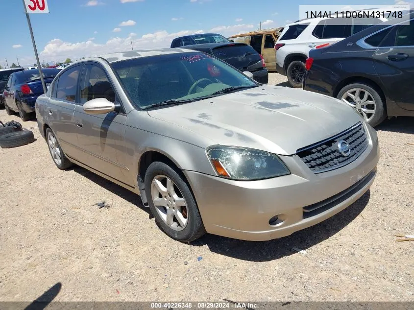 2006 Nissan Altima 2.5 S VIN: 1N4AL11D06N431748 Lot: 40226348