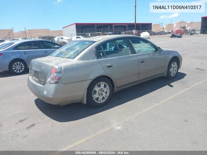 2006 Nissan Altima 2.5 S VIN: 1N4AL11D06N410317 Lot: 40269009