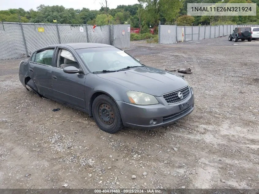 2006 Nissan Altima 2.5 S VIN: 1N4AL11E26N321924 Lot: 40439480