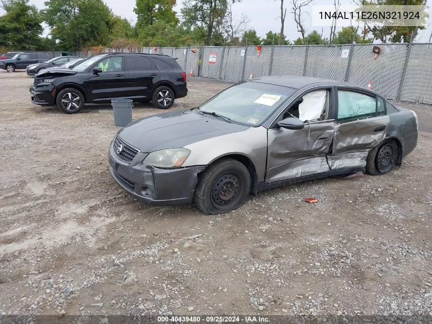 2006 Nissan Altima 2.5 S VIN: 1N4AL11E26N321924 Lot: 40439480