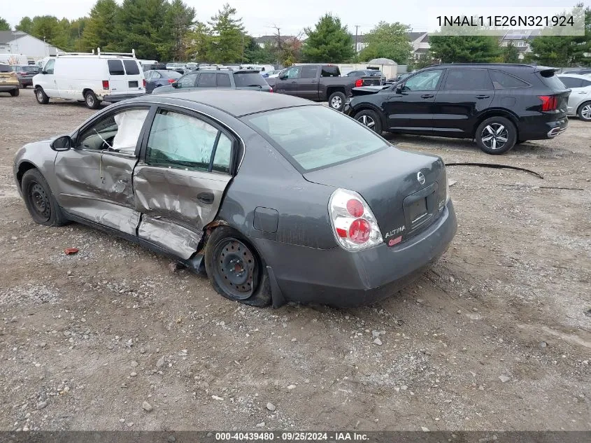 2006 Nissan Altima 2.5 S VIN: 1N4AL11E26N321924 Lot: 40439480