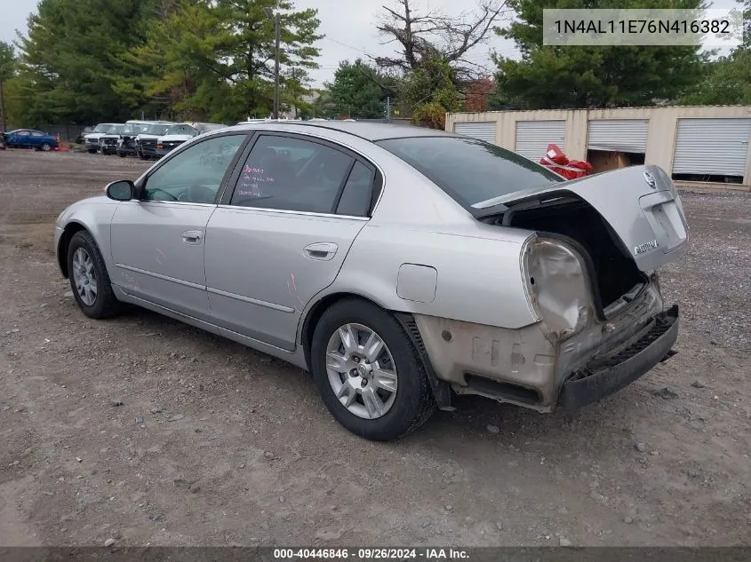 2006 Nissan Altima 2.5 S VIN: 1N4AL11E76N416382 Lot: 40446846