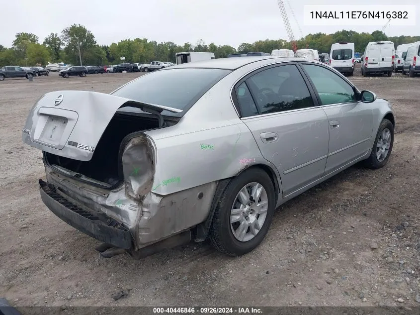 2006 Nissan Altima 2.5 S VIN: 1N4AL11E76N416382 Lot: 40446846