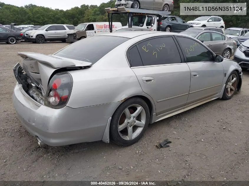 2006 Nissan Altima 3.5 Se VIN: 1N4BL11D56N351124 Lot: 40452026