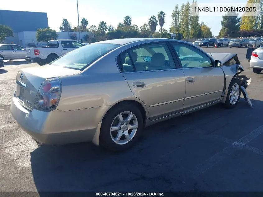 2006 Nissan Altima 3.5 Sl VIN: 1N4BL11D06N420205 Lot: 40704621