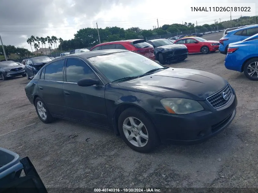 2006 Nissan Altima 2.5 S VIN: 1N4AL11D26C181022 Lot: 40740316