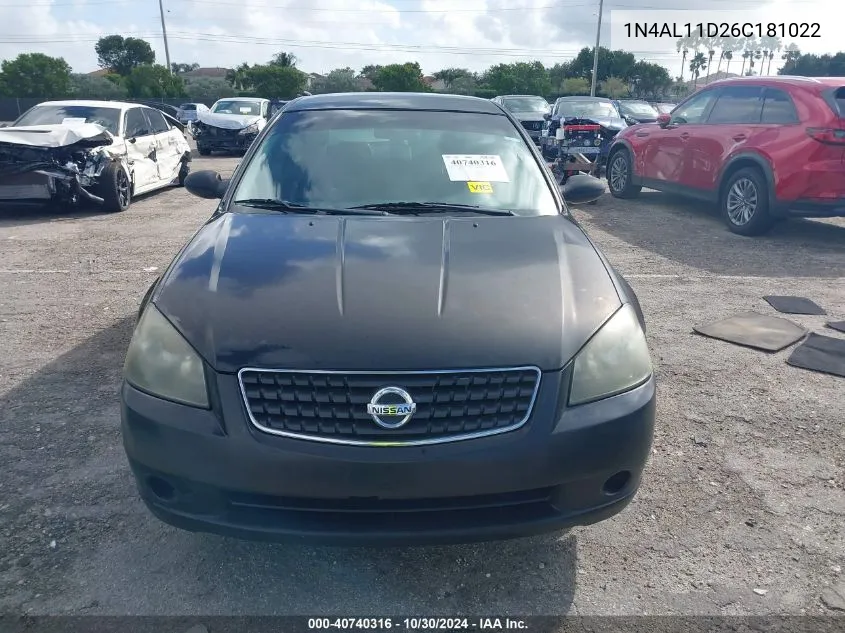 2006 Nissan Altima 2.5 S VIN: 1N4AL11D26C181022 Lot: 40740316