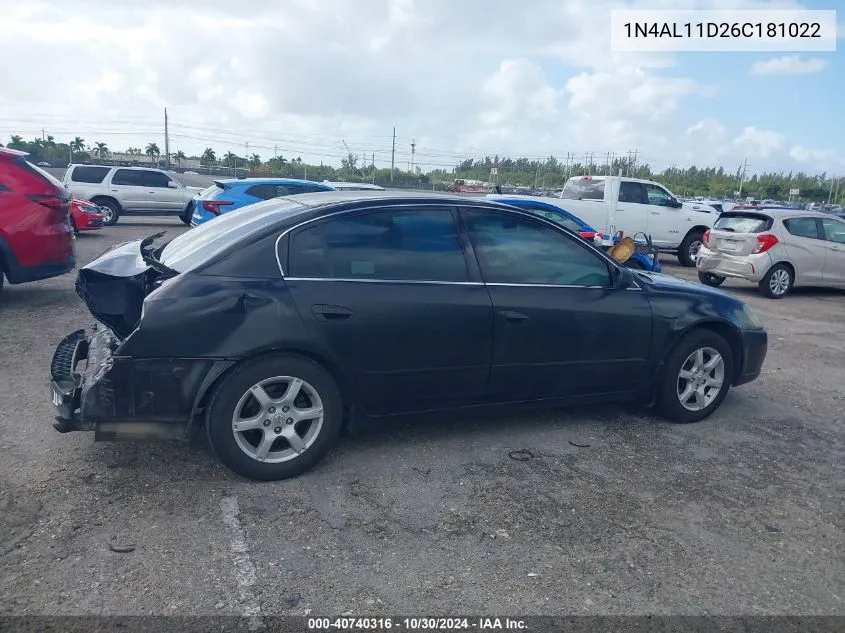 2006 Nissan Altima 2.5 S VIN: 1N4AL11D26C181022 Lot: 40740316