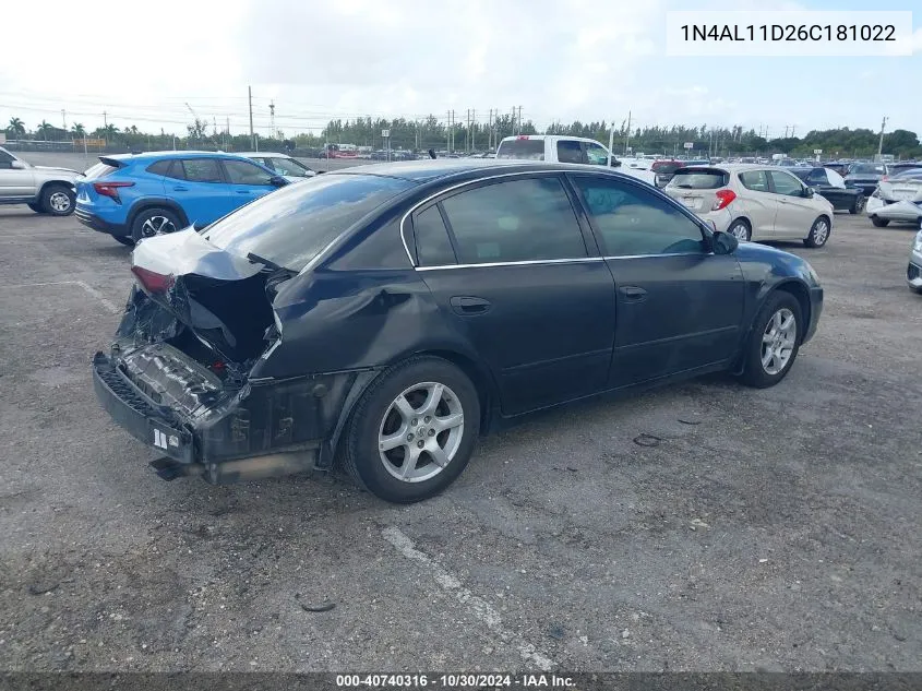 2006 Nissan Altima 2.5 S VIN: 1N4AL11D26C181022 Lot: 40740316