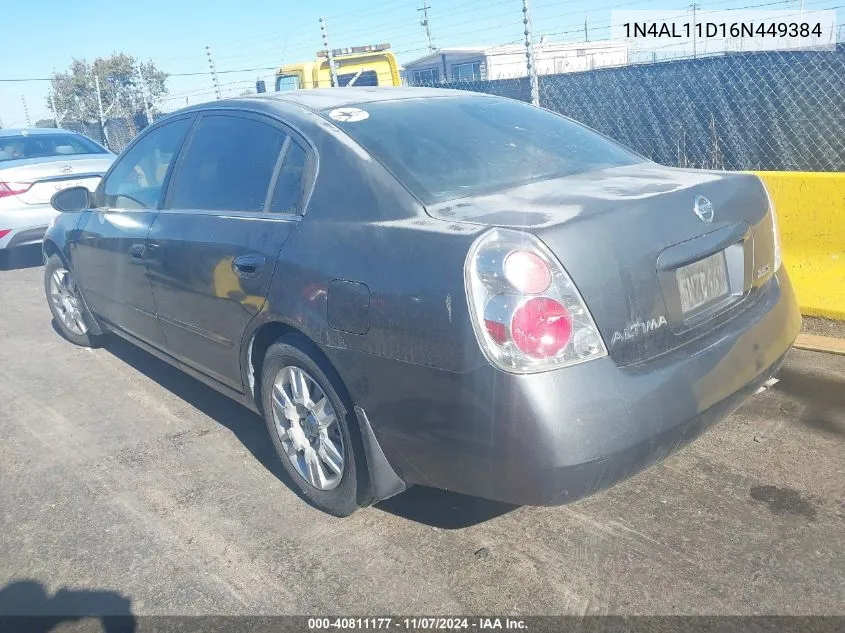 2006 Nissan Altima 2.5 S VIN: 1N4AL11D16N449384 Lot: 40811177