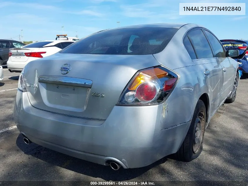 2007 Nissan Altima 2.5 S VIN: 1N4AL21E77N492840 Lot: 39299561