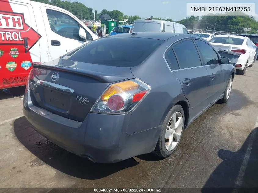 2007 Nissan Altima 3.5 Se VIN: 1N4BL21E67N412755 Lot: 40021748