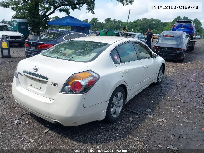 2007 Nissan Altima 2.5 S VIN: 1N4AL21E07C189748 Lot: 40113590