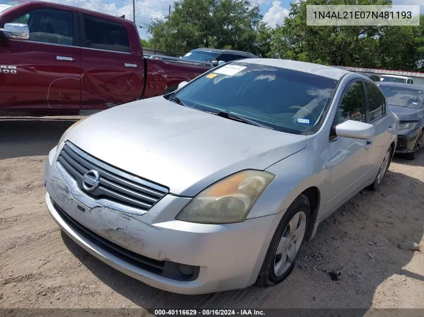 2007 Nissan Altima 2.5 S VIN: 1N4AL21E07N481193 Lot: 40116629