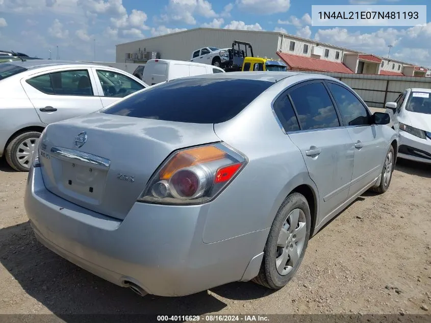 2007 Nissan Altima 2.5 S VIN: 1N4AL21E07N481193 Lot: 40116629