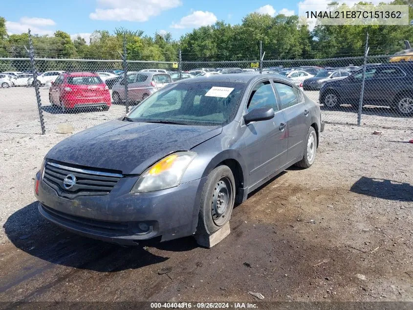 2007 Nissan Altima 2.5 S VIN: 1N4AL21E87C151362 Lot: 40404316