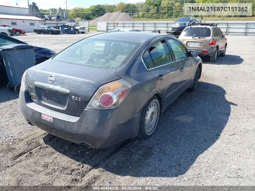 2007 Nissan Altima 2.5 S VIN: 1N4AL21E87C151362 Lot: 40404316