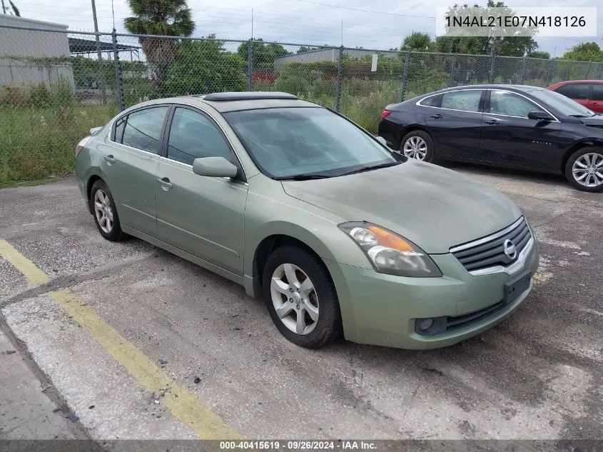 2007 Nissan Altima 2.5 S VIN: 1N4AL21E07N418126 Lot: 40415619