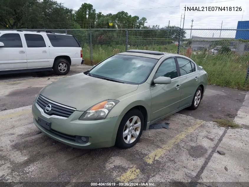 2007 Nissan Altima 2.5 S VIN: 1N4AL21E07N418126 Lot: 40415619