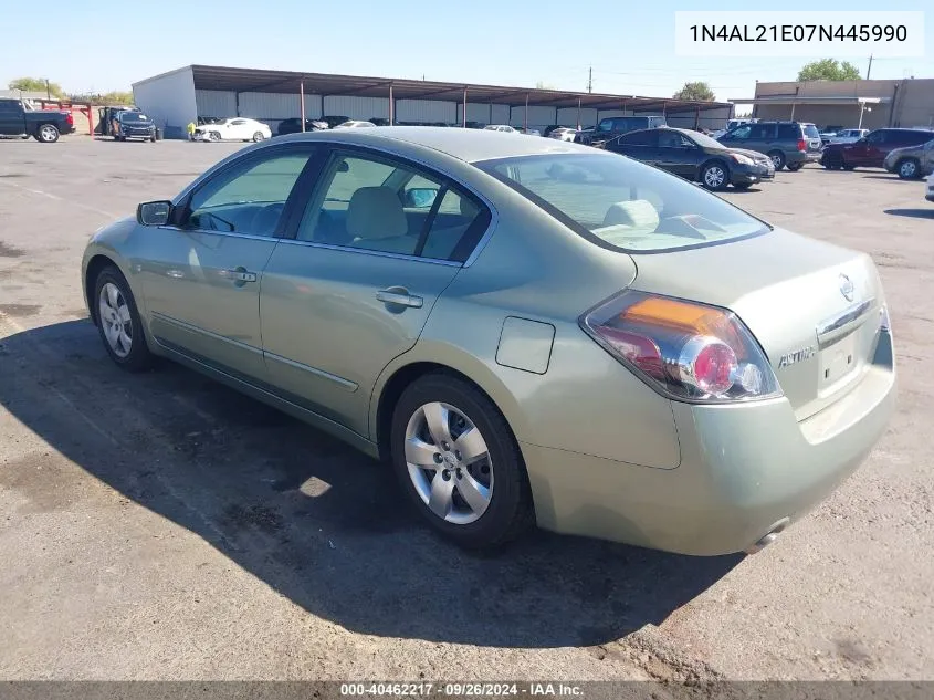 2007 Nissan Altima 2.5 S VIN: 1N4AL21E07N445990 Lot: 40462217