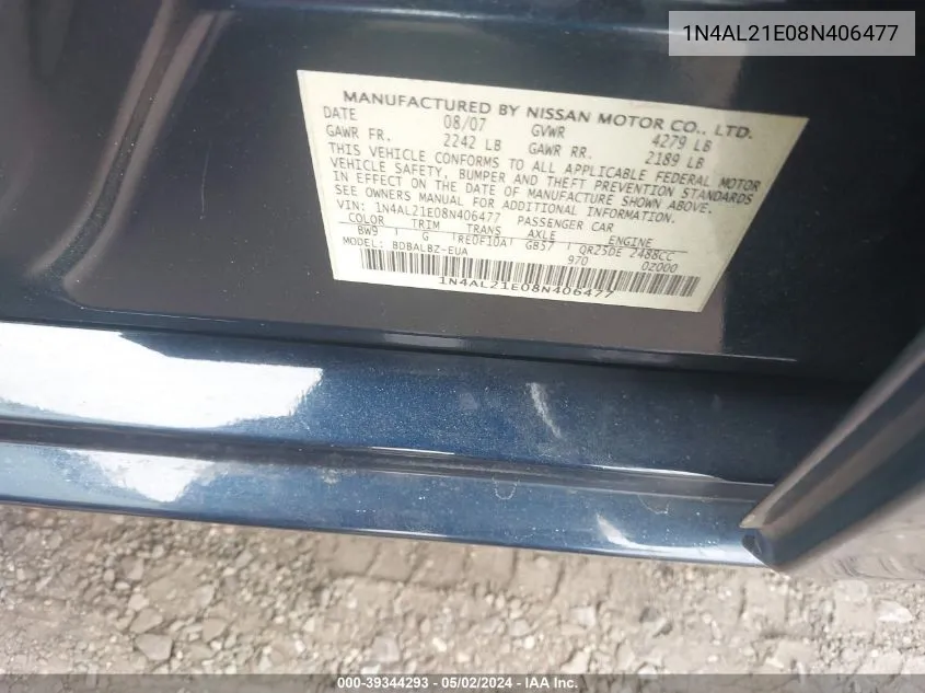 1N4AL21E08N406477 2008 Nissan Altima 2.5 S