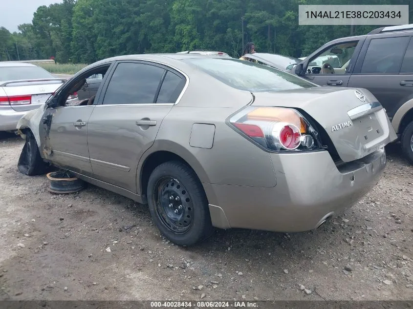 2008 Nissan Altima 2.5 S VIN: 1N4AL21E38C203434 Lot: 40028434